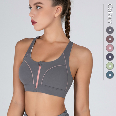 Full Cup Front Zipper Sports Bra Shockproof Fitness High Strength