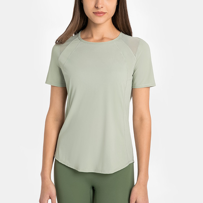 Athletic Ladies Yoga Tops / Short Sleeve Workout Shirts With Breathable Mesh