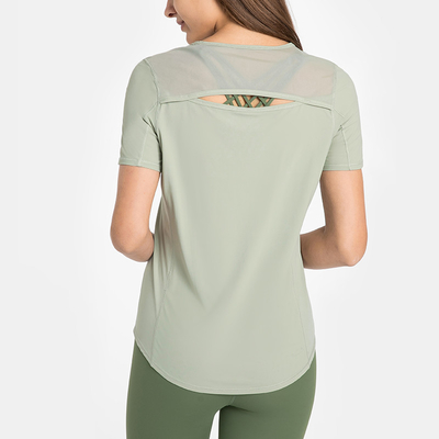 Athletic Ladies Yoga Tops / Short Sleeve Workout Shirts With Breathable Mesh