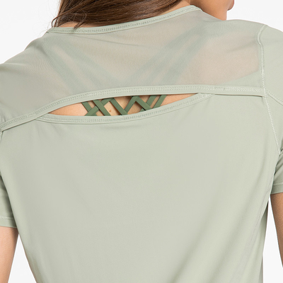 Athletic Ladies Yoga Tops / Short Sleeve Workout Shirts With Breathable Mesh