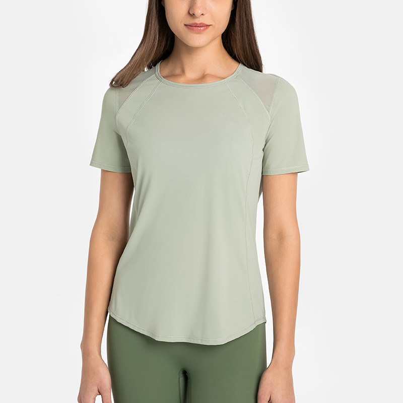 Athletic Ladies Yoga Tops / Short Sleeve Workout Shirts With Breathable Mesh