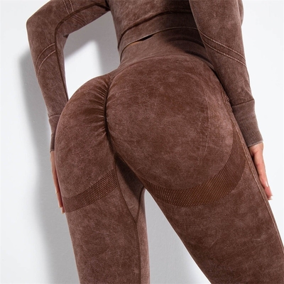 calidad Pantalones grandes inconsútiles lavados del gimnasio del entrenamiento del botín de las polainas del extremo del arrugado del gimnasio fábrica